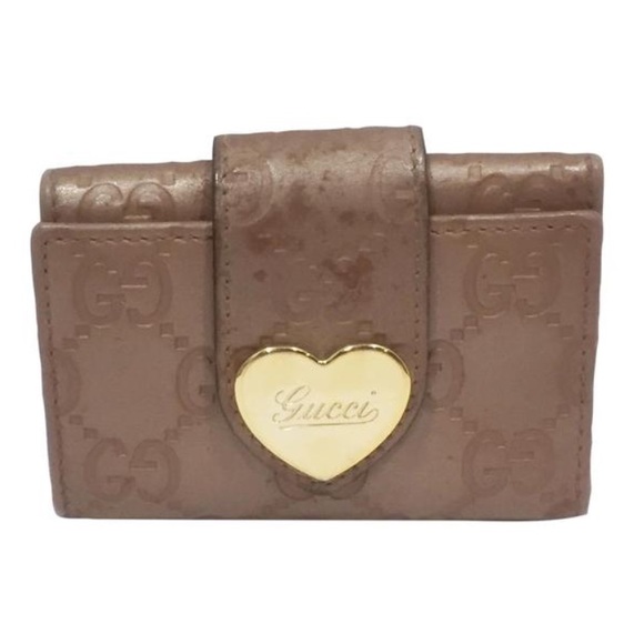 Gucci metallic dusty pink monogram embossed heart key case - Picture 1 of 12